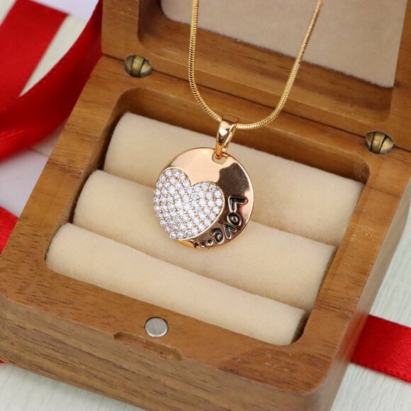 "Round Love Pendant with Heart & Crystals in Rose Gold, XPPT1571 - Picture 9 of 13